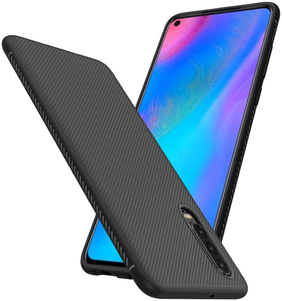 Huawei P30 Twill Slim Texture Back Cover Zwart afbeelding 2