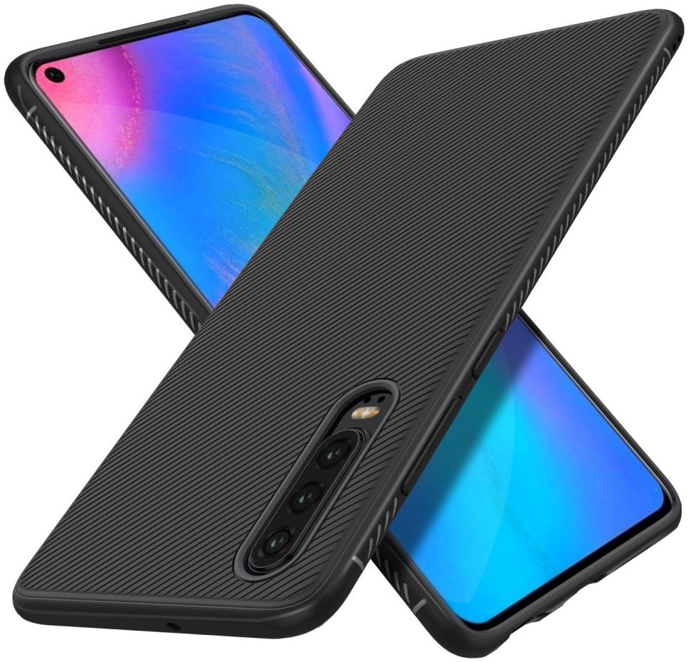 Huawei P30 Twill Slim Texture Back Cover Zwart afbeelding 4
