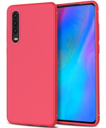 Huawei P30 Twill Slim Texture Back Cover Rood Hoesjes