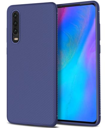 Huawei P30 Twill Slim Texture Back Cover Blauw Hoesjes