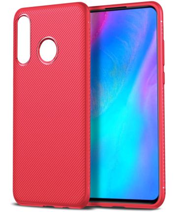 Huawei P30 Lite Twill Slim Texture Back Cover Rood Hoesjes