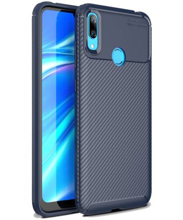 Huawei Y7 (2019) Siliconen Carbon Hoesje Blauw Hoesjes