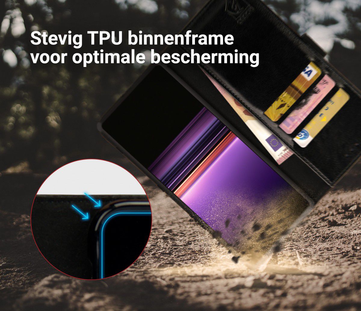 Rosso Element Sony Xperia 1 Hoesje Book Cover Zwart afbeelding 6
