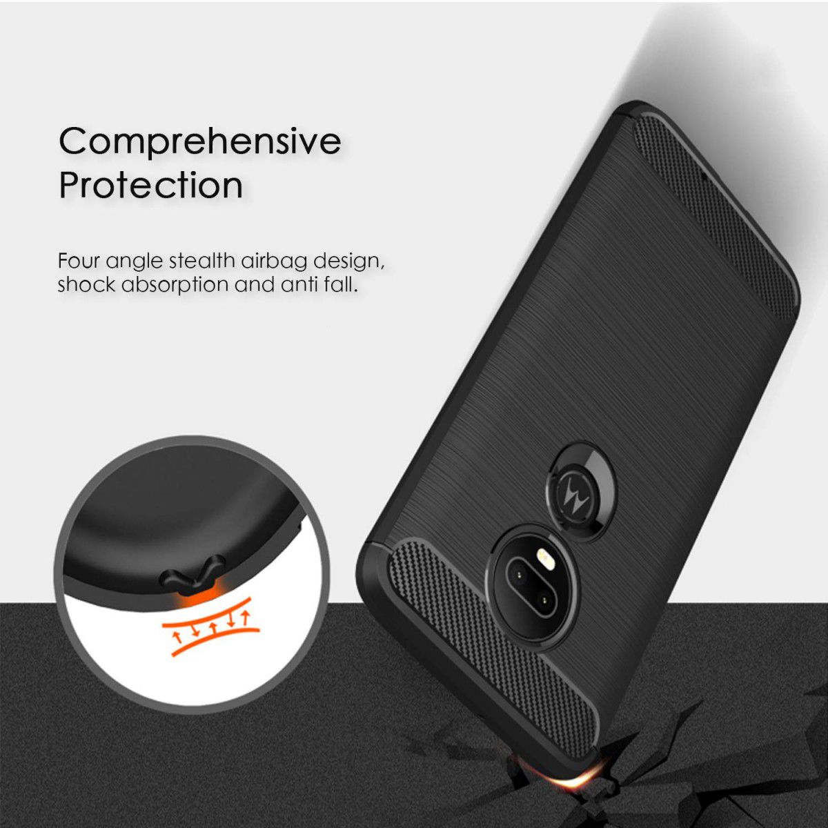 Motorola Moto G7 Plus Geborsteld TPU Hoesje Zwart afbeelding 2