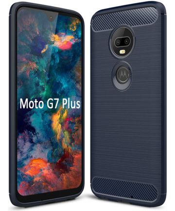 Motorola Moto G7 Plus Geborsteld TPU Hoesje Blauw Hoesjes