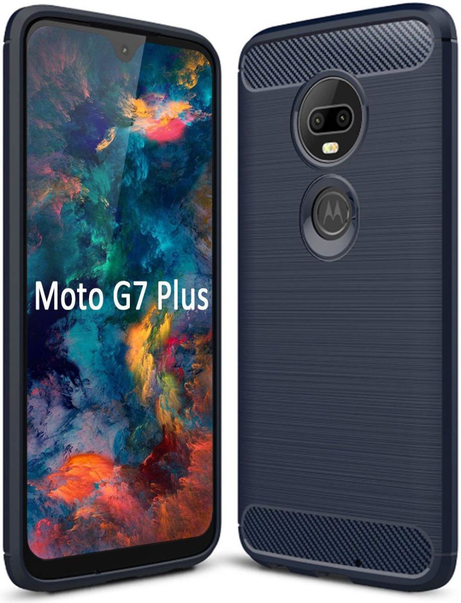 Motorola Moto G7 Plus Geborsteld TPU Hoesje Blauw afbeelding 1