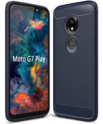 Motorola Moto G7 Play Geborsteld TPU Hoesje Blauw Hoesjes