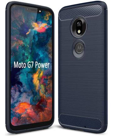Motorola Moto G7 Power Geborsteld TPU Hoesje Blauw Hoesjes