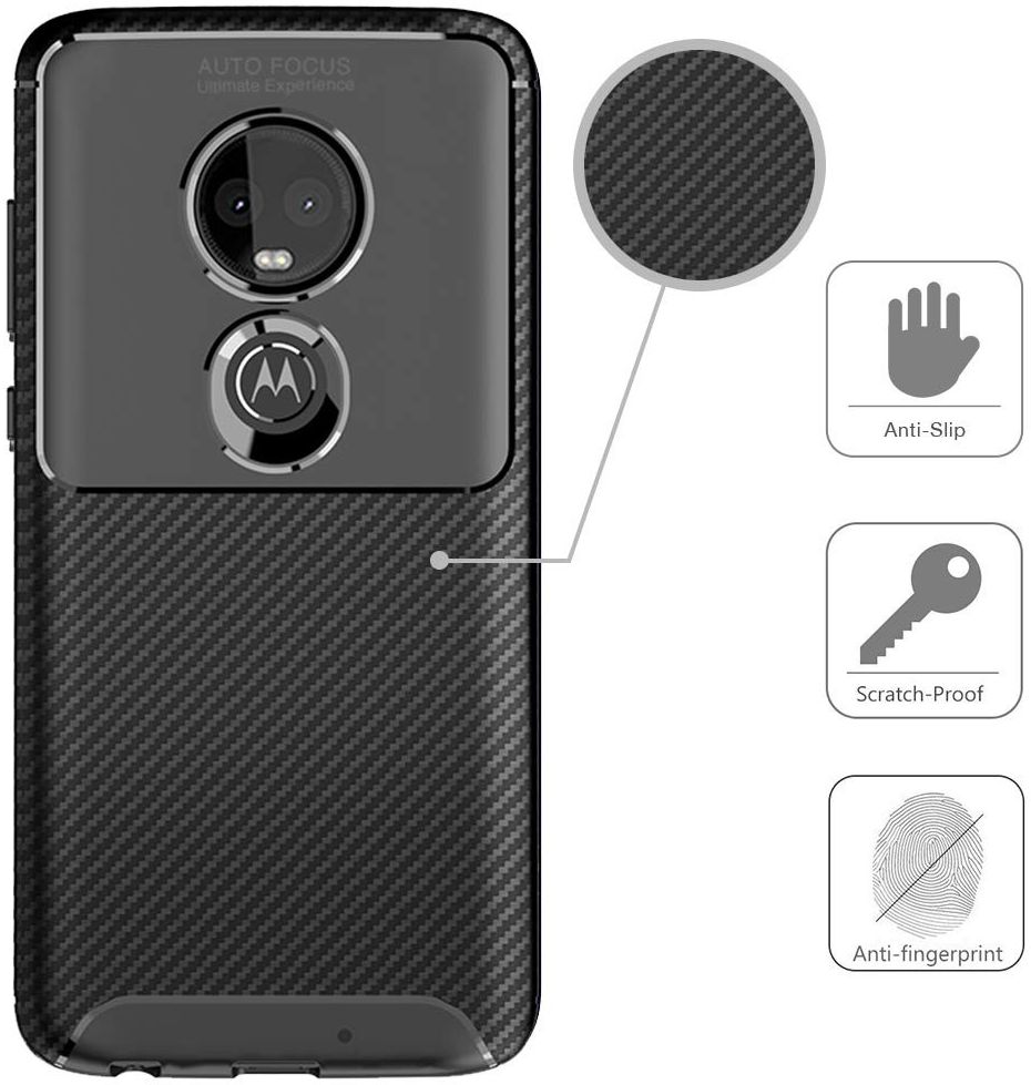 Motorola Moto G7 Plus Siliconen Carbon Hoesje Zwart afbeelding 2