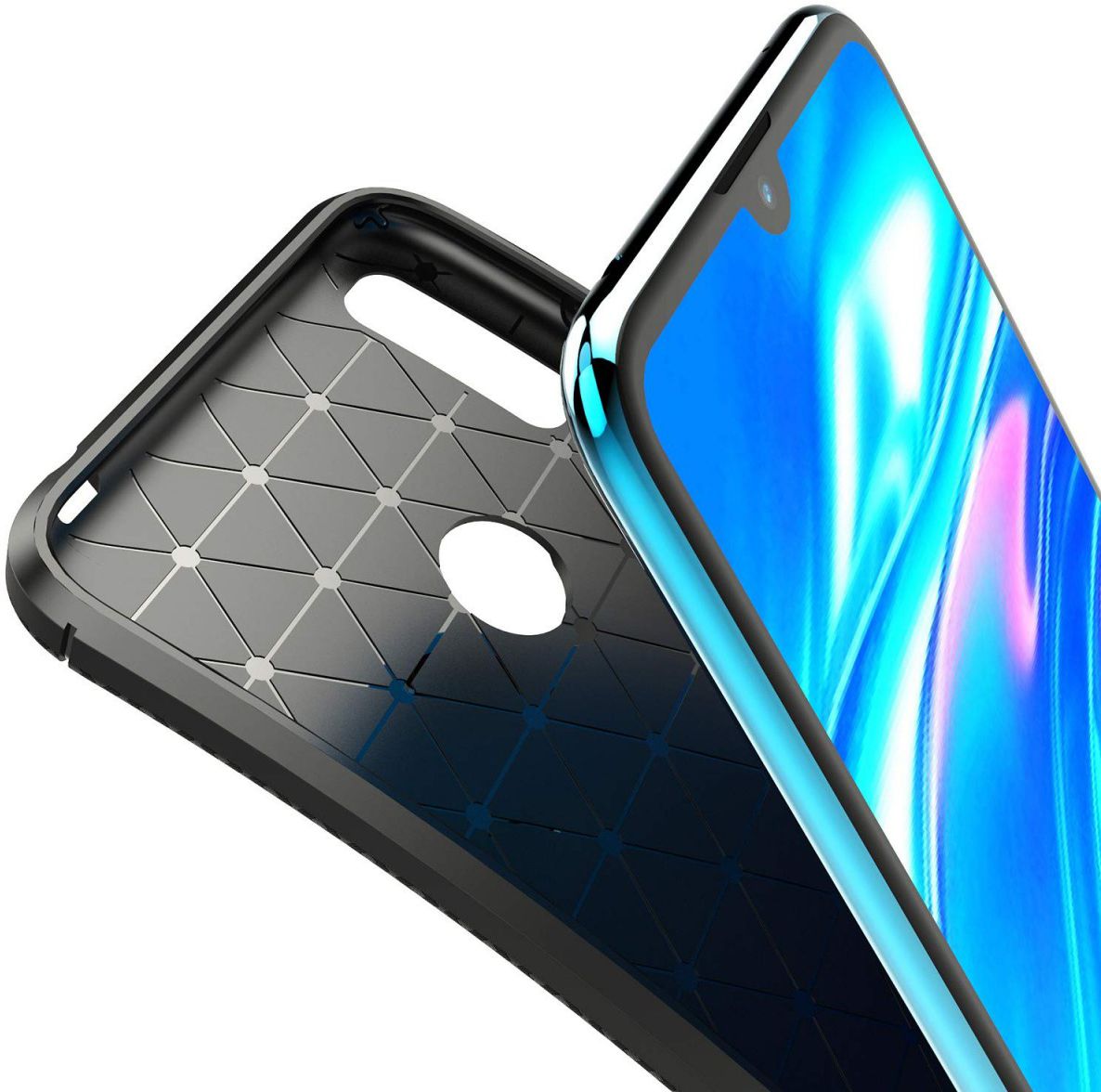 Huawei Y7 (2019) Siliconen Carbon Hoesje Zwart afbeelding 2