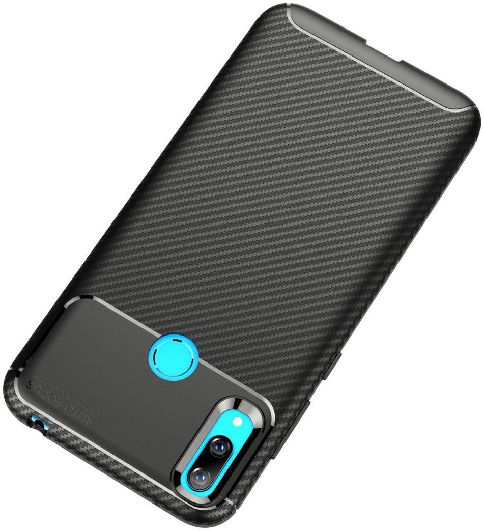 Huawei Y7 (2019) Siliconen Carbon Hoesje Zwart afbeelding 4