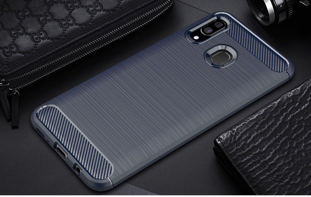 Samsung Galaxy A40 Geborsteld TPU Hoesje Blauw afbeelding 2