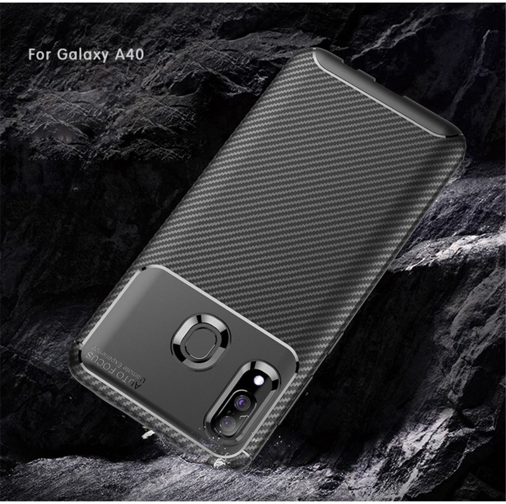 Samsung Galaxy A40 Siliconen Carbon Hoesje Zwart afbeelding 2