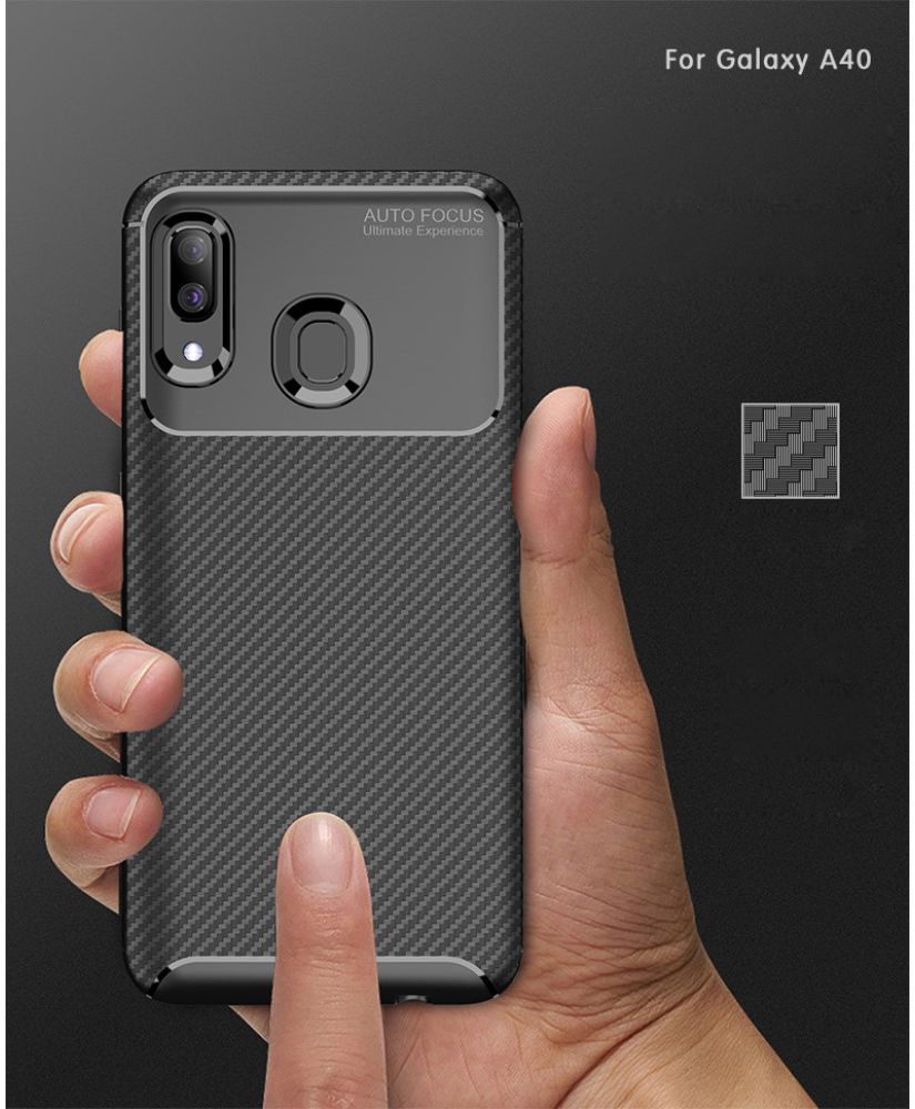 Samsung Galaxy A40 Siliconen Carbon Hoesje Zwart afbeelding 7