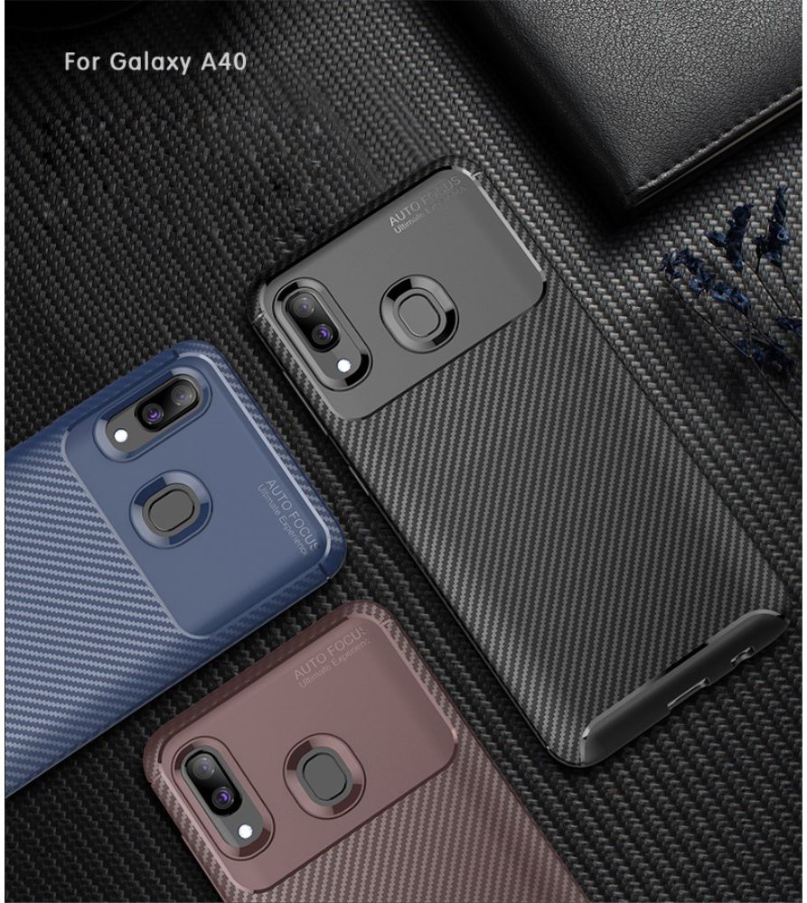 Samsung Galaxy A40 Siliconen Carbon Hoesje Zwart afbeelding 9
