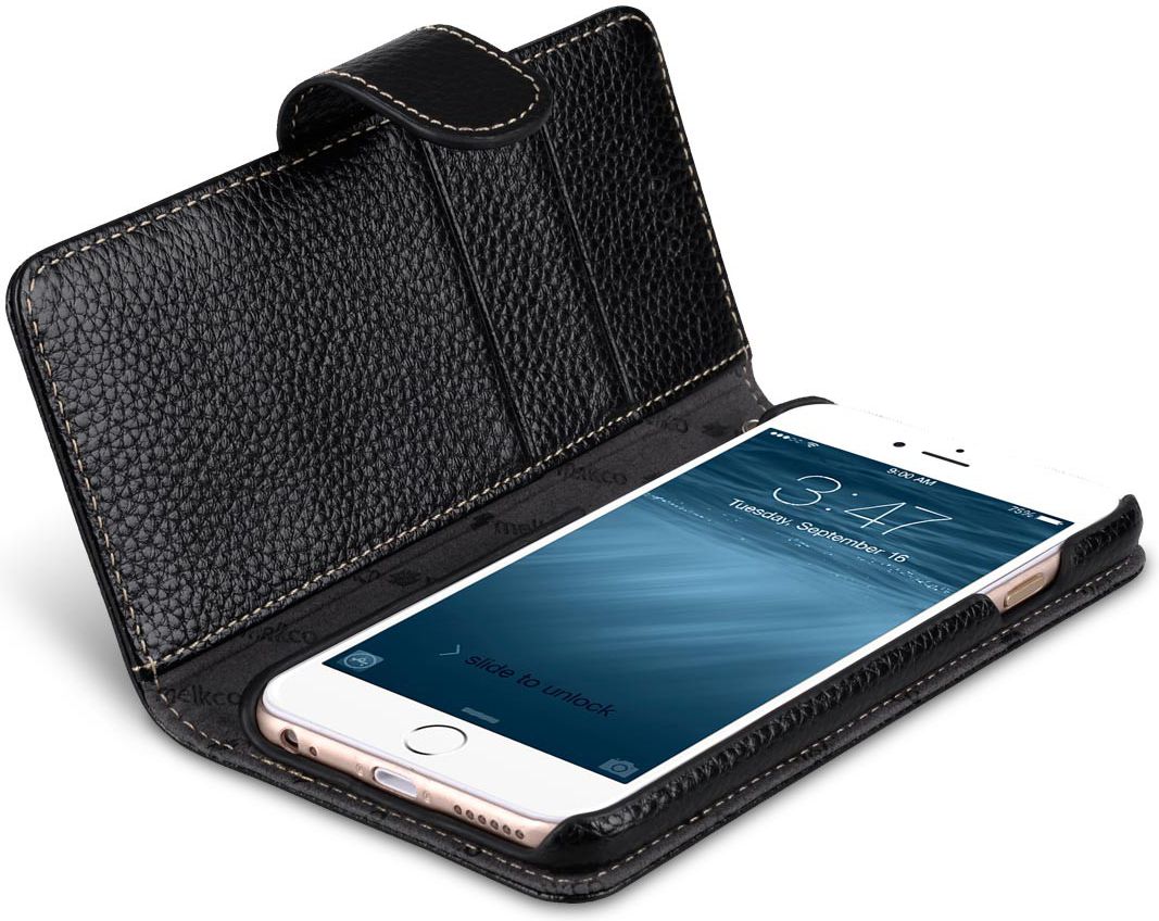 Melkco Apple iPhone 7 / 8 Book Case Echt Leer Zwart afbeelding 2