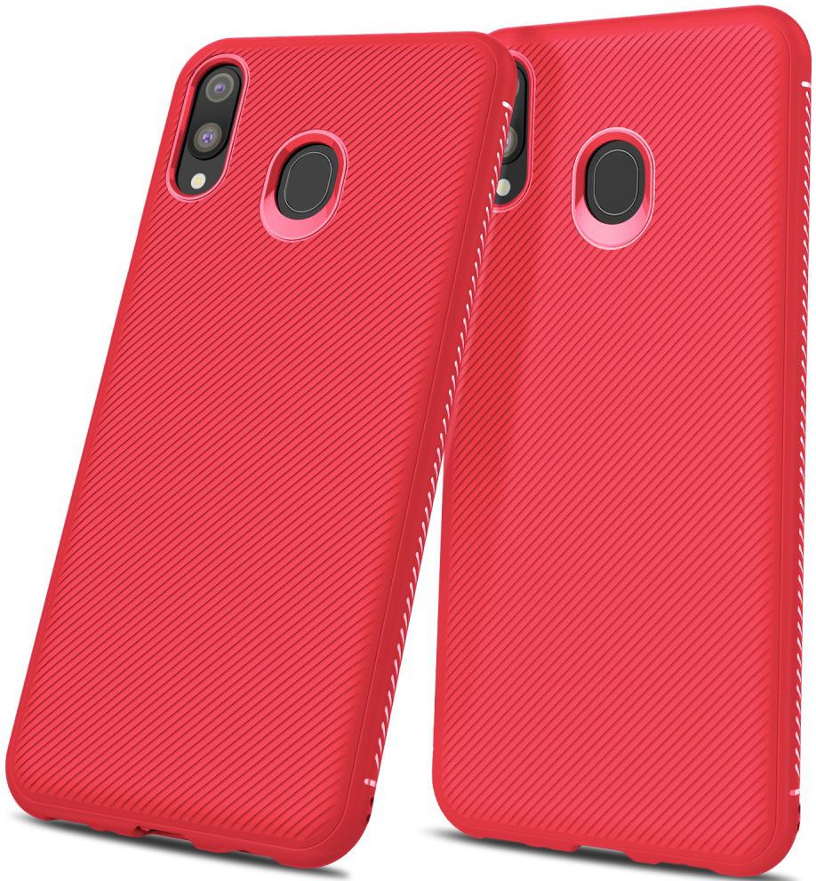 Samsung Galaxy M20 Power Twill Slim Texture Back Cover Rood afbeelding 4