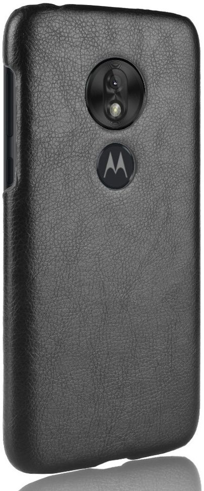 Motorola Moto G7 Play Back Cover met Lederen Coating Zwart afbeelding 2