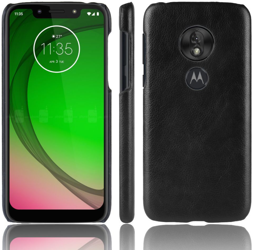 Motorola Moto G7 Play Back Cover met Lederen Coating Zwart afbeelding 4
