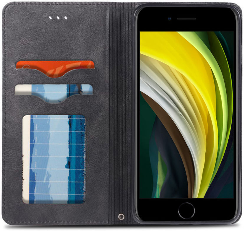 Apple iPhone SE (2020) Hoesje Wallet Stand Book Case Kunst Leer Zwart afbeelding 1