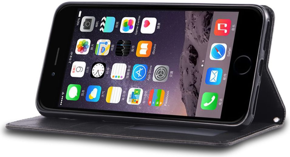 Apple iPhone SE (2020) Hoesje Wallet Stand Book Case Kunst Leer Zwart afbeelding 4