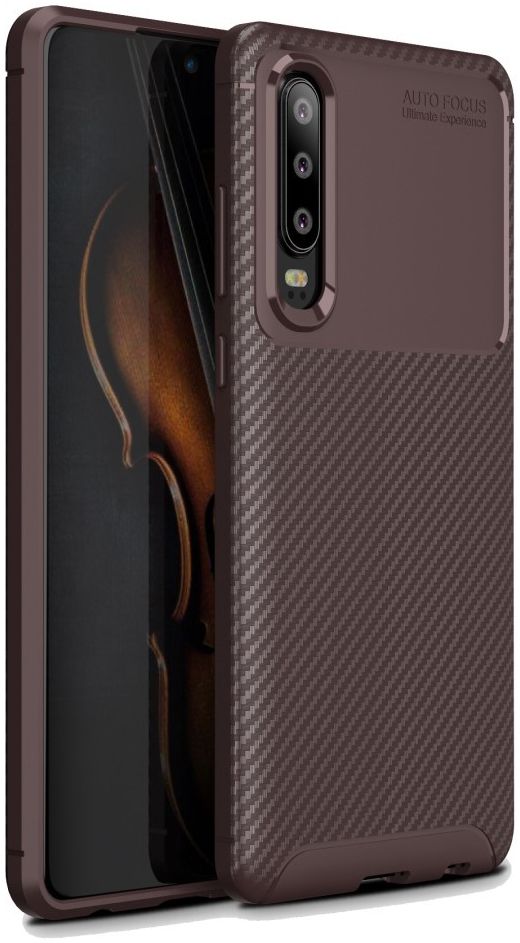 Huawei P30 Siliconen Carbon Hoesje Bruin afbeelding 1