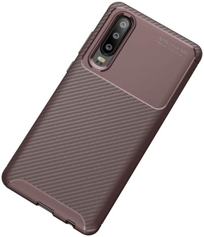 Huawei P30 Siliconen Carbon Hoesje Bruin afbeelding 2