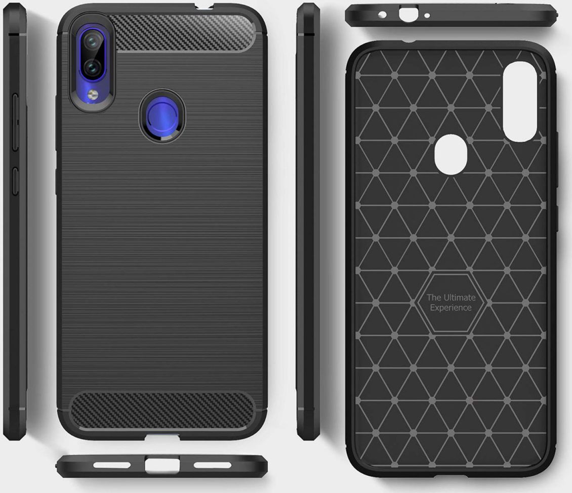 Redmi Note 7 Geborsteld TPU Hoesje Zwart afbeelding 2