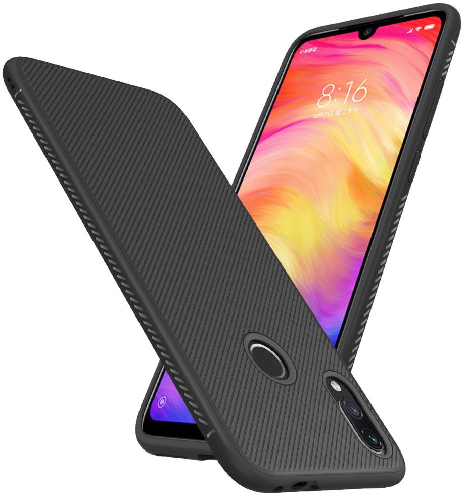 Redmi Note 7 Twill Slim Texture Back Cover Zwart afbeelding 2