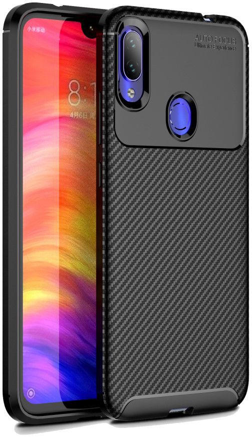 Redmi Note 7 Siliconen Carbon Hoesje Zwart afbeelding 1