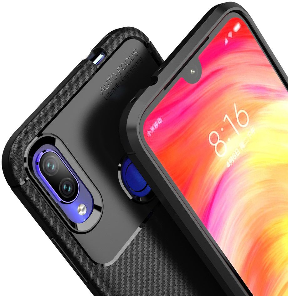 Redmi Note 7 Siliconen Carbon Hoesje Zwart afbeelding 4