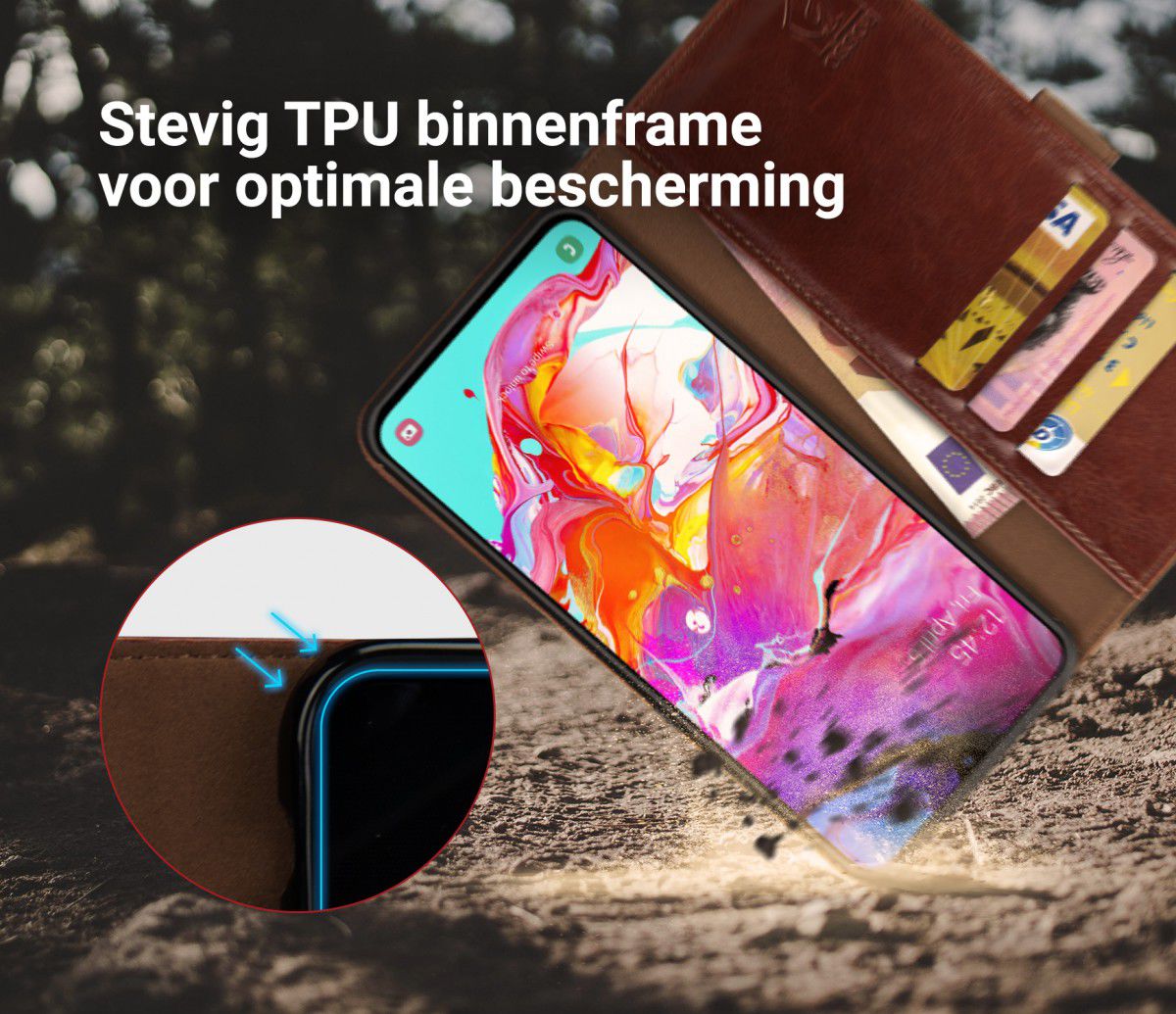 Rosso Element Samsung Galaxy A70 Hoesje Book Cover Bruin afbeelding 6