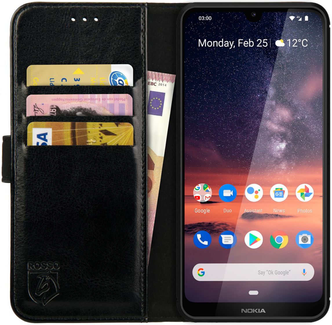 Rosso Element Nokia 3.2 Hoesje Book Cover Zwart afbeelding 1