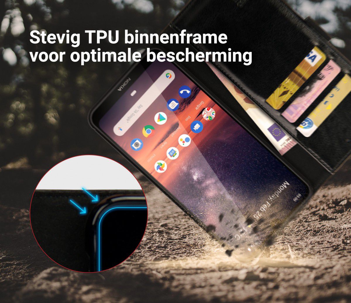 Rosso Element Nokia 3.2 Hoesje Book Cover Zwart afbeelding 5