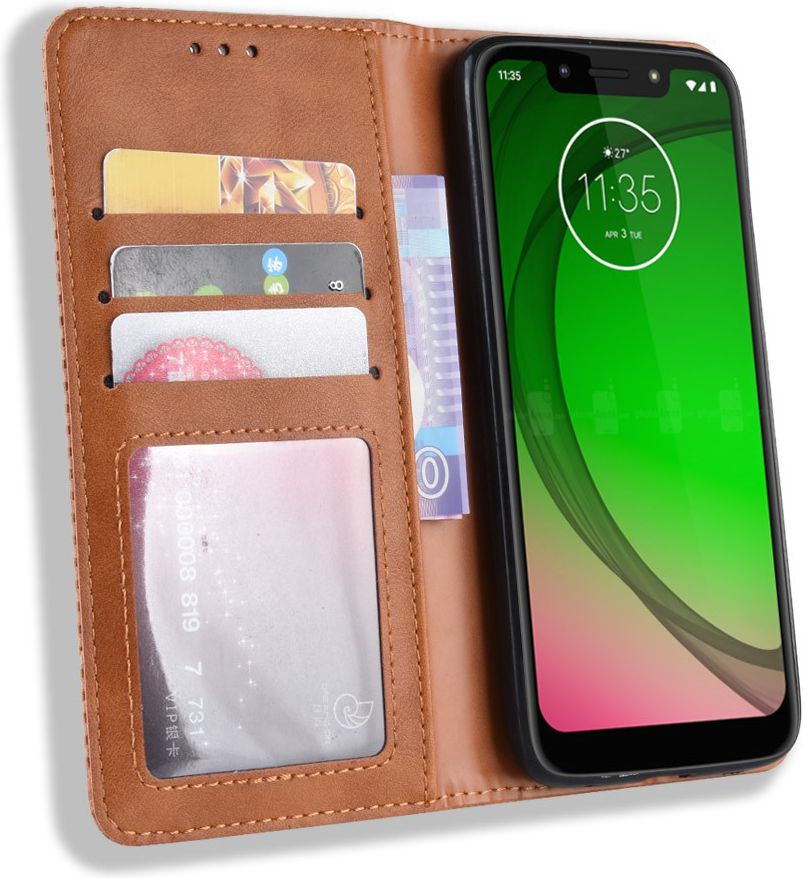 Motorola Moto G7 Play Vintage Portemonnee Hoesje Bruin afbeelding 1