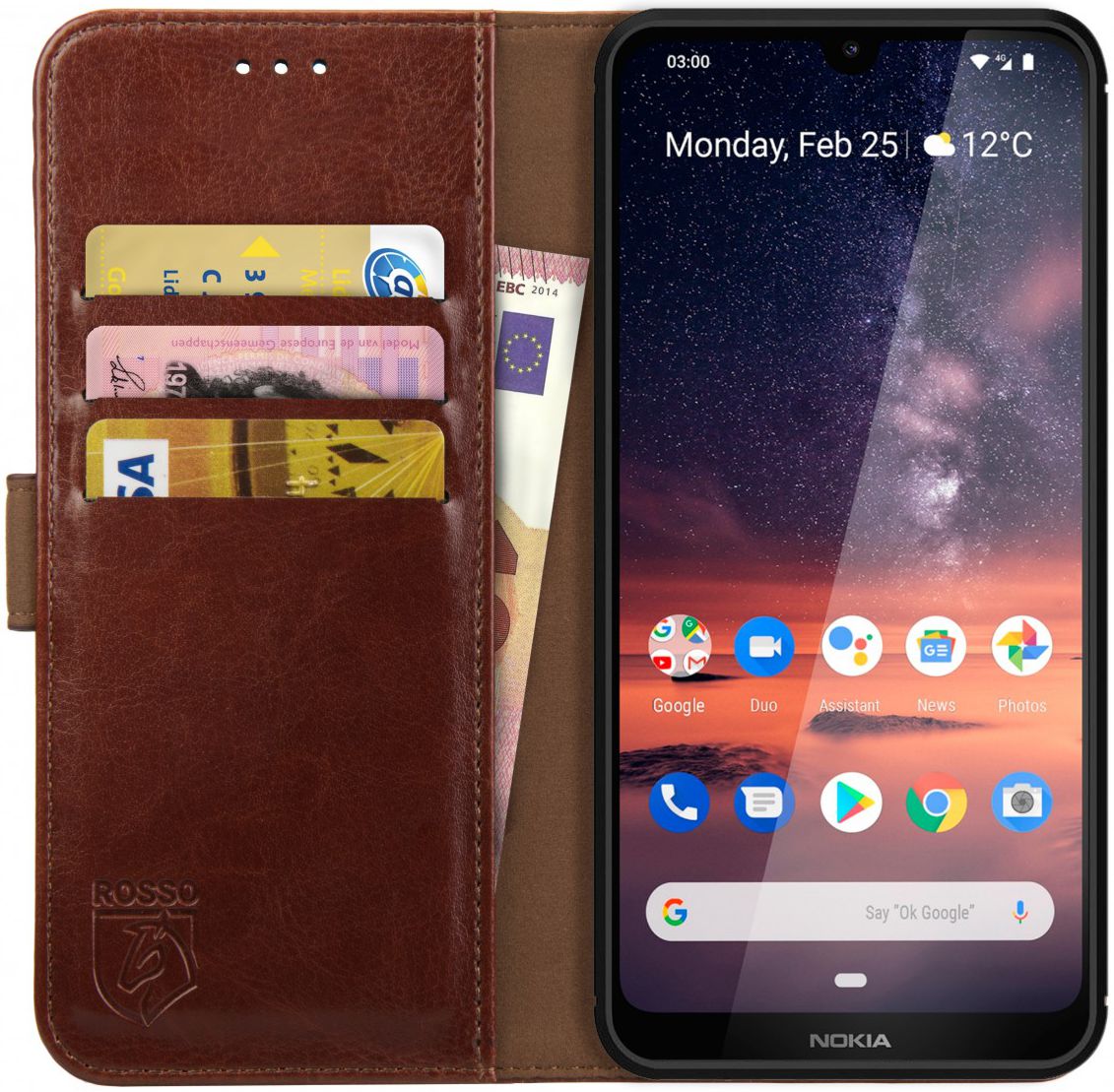 Rosso Element Nokia 3.2 Hoesje Book Cover Bruin afbeelding 1