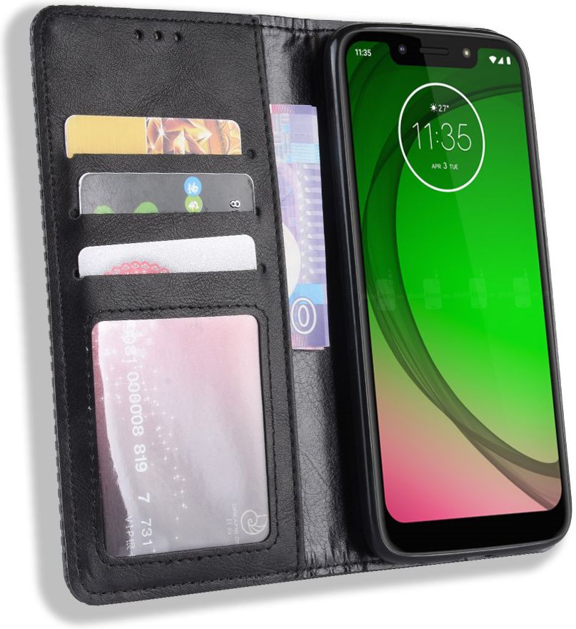 Motorola Moto G7 Play Vintage Portemonnee Hoesje Zwart afbeelding 1