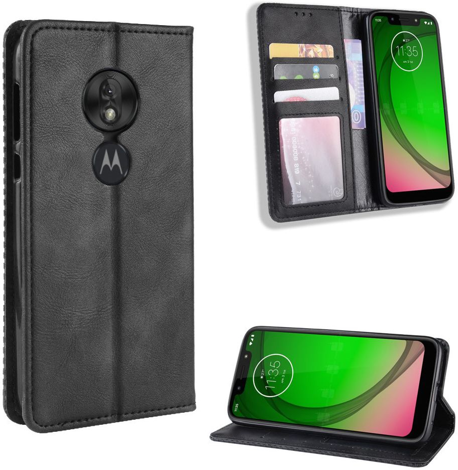 Motorola Moto G7 Play Vintage Portemonnee Hoesje Zwart afbeelding 4