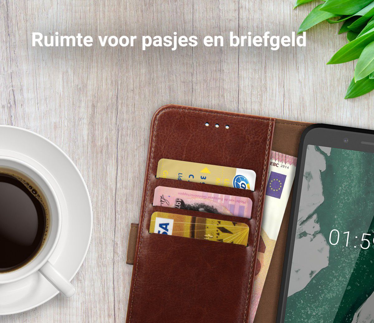 Rosso Element Nokia 1 Plus Hoesje Book Cover Bruin afbeelding 9