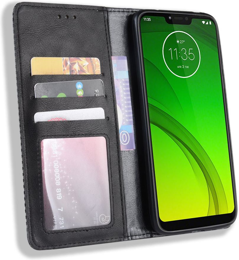 Motorola Moto G7 Power Portemonnee Vintage Hoesje Zwart afbeelding 1