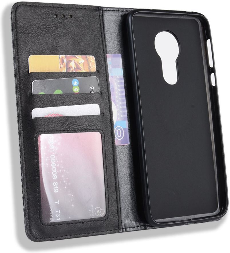 Motorola Moto G7 Power Portemonnee Vintage Hoesje Zwart afbeelding 5