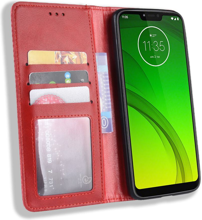 Motorola Moto G7 Power Portemonnee Vintage Hoesje Rood afbeelding 1
