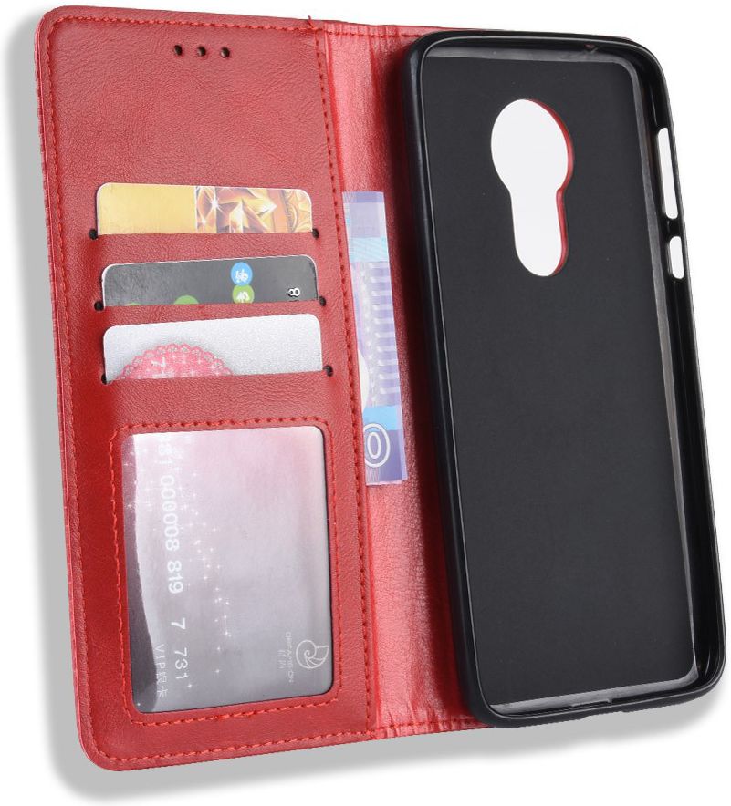 Motorola Moto G7 Power Portemonnee Vintage Hoesje Rood afbeelding 6