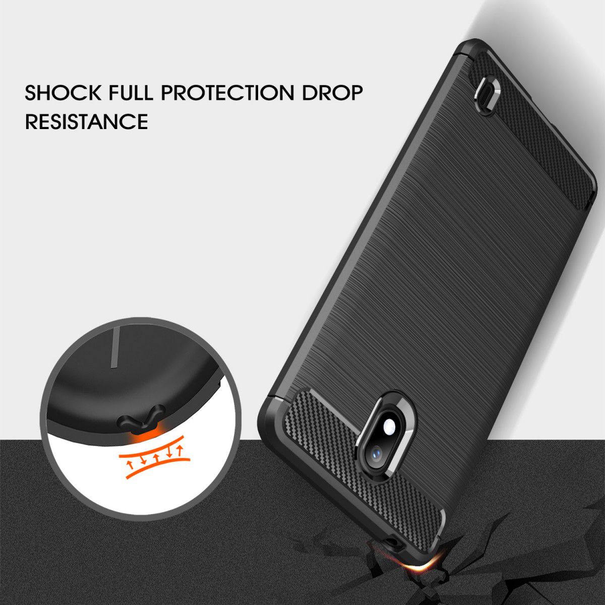 Nokia 1 Plus Geborsteld TPU Hoesje Zwart afbeelding 2