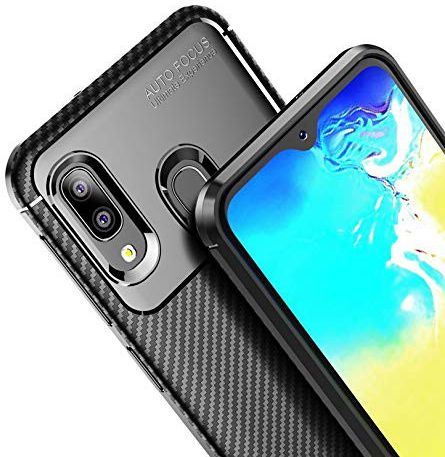 Samsung Galaxy A20E Siliconen Carbon Hoesje Zwart afbeelding 2