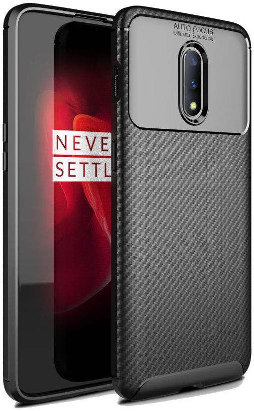 OnePlus 7 Siliconen Carbon Hoesje Zwart afbeelding 1