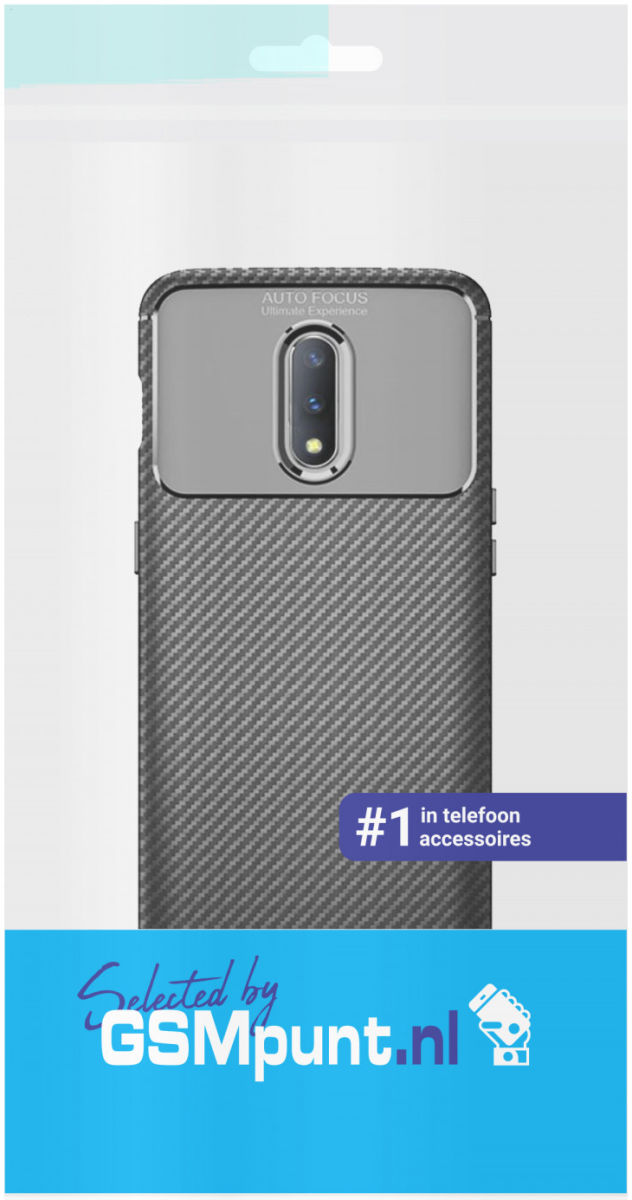 OnePlus 7 Siliconen Carbon Hoesje Zwart afbeelding 2