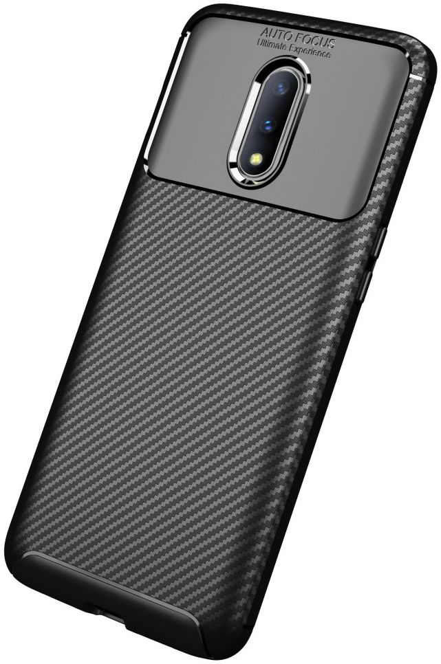 OnePlus 7 Siliconen Carbon Hoesje Zwart afbeelding 4