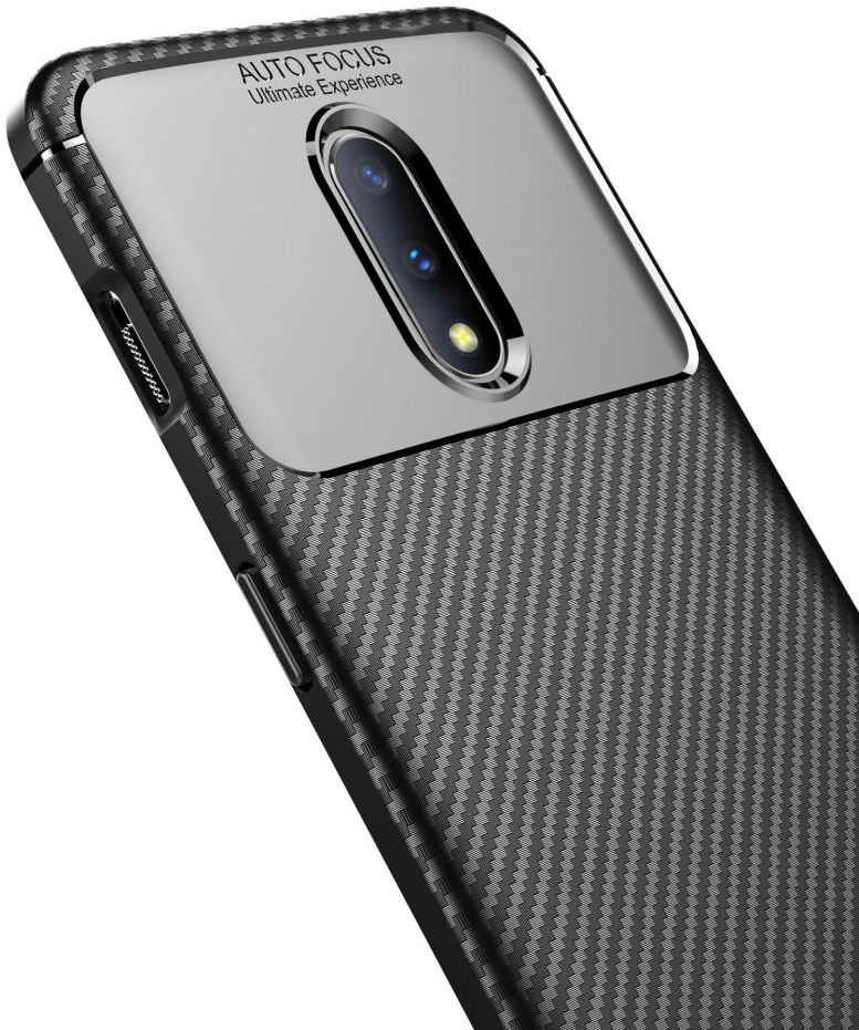 OnePlus 7 Siliconen Carbon Hoesje Zwart afbeelding 5