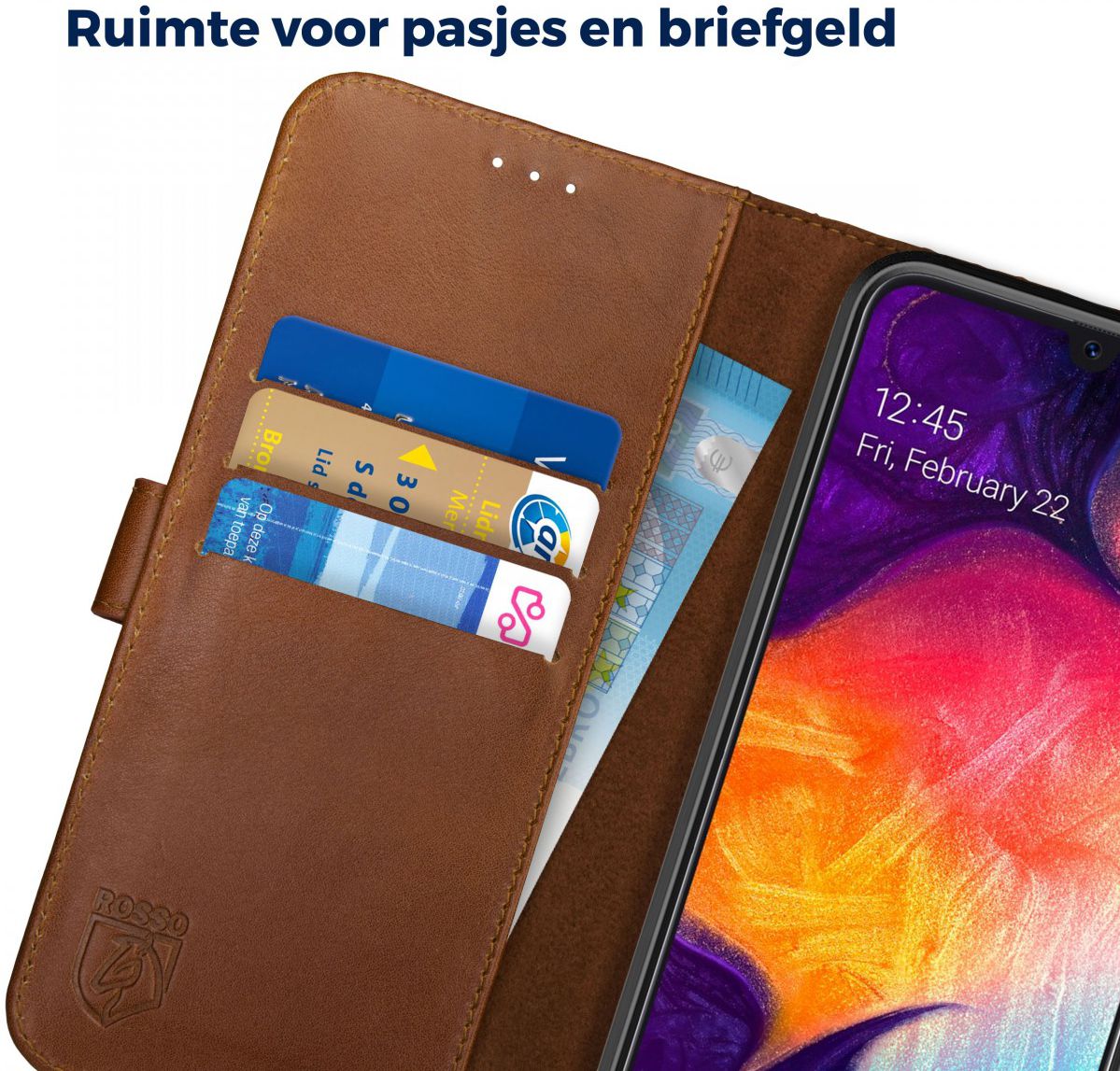 Rosso Deluxe Samsung Galaxy A50 Hoesje Echt Leer Book Case Bruin afbeelding 5